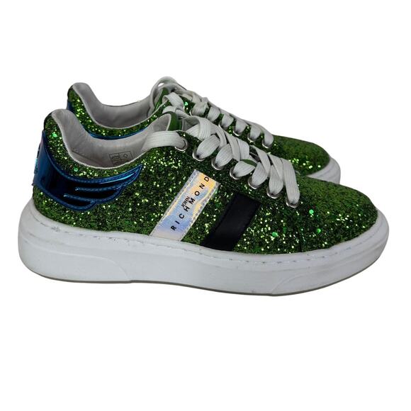 John Richmond Green Glitter Fashion Sneaker Size 6 EU 36 - Picture 1 of 10